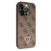 Guess PU 4G Strass Triangle Metal Logo Zadný Kryt + Crossbody Popruh pre iPhone 15 Pro Brown