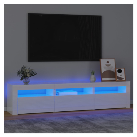 vidaXL TV skrinka s LED svetlami lesklá biela 180x35x40 cm