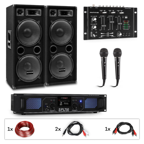 Auna Pro PW-2222 MKII, PA karaoke sada, zosilňovač, 2 pasívne PA reproduktory, mixér, 2 mikrofón