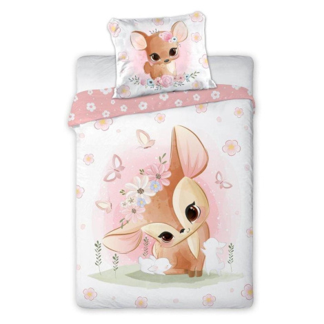 Bavlnená posteľná bielizeň pre deti s roztomilou srnkou a ružovými motýľmi