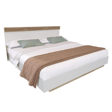 Modfu MANŽELSKÁ posteľ z drevotriesky 180x200 cm biela a dub Sonoma s lamelovým roštom, plávajúc