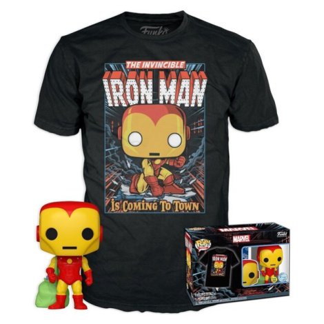 Funko POP! & Tee: Marvel- Holiday Iron Man (GITD) S