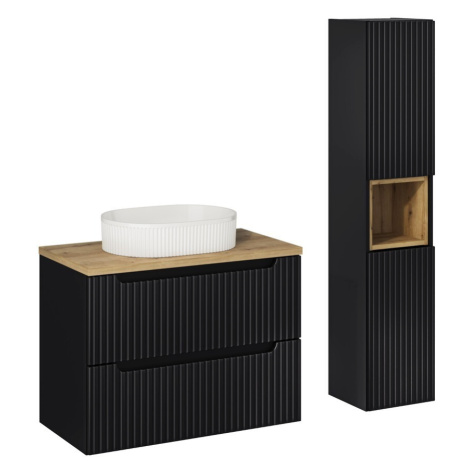 Koupelnová sestava Nova Black 80 cm s umyvadlem, deskou a skříňkami černá/dub evoke Comad