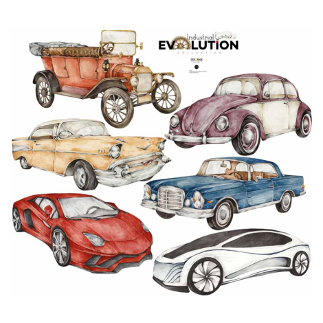 Samolepka do dětského pokoje historie automobilů/průmyslová evoluce 95×85 cm