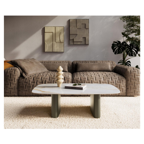 DELIFE Konferenčný stolík Edge zaoblený tvar 120×70 cm keramika onyx perla Ovada titánové efekto