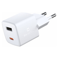 Rýchlonabíjačka Swissten Mini GaN, USB,USB-C, PD 30W, biela