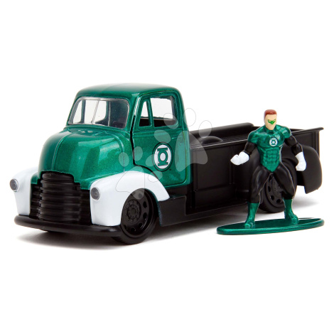 Autíčko Chevy COE 1952 DC Jada kovové s otvárateľnými dverami a figúrka Green Lantern dĺžka 12 c