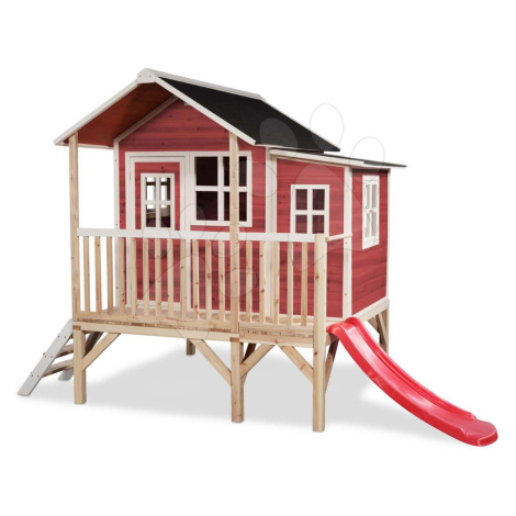 Domček cédrový na pilieroch Loft 350 Red Exit Toys veľký s vodeodolnou strechou a šmykľavkou čer
