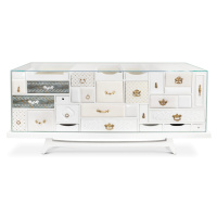Estila Luxusná biela masívna komoda Mondrian v prestížnom vyhotovení s dizajnovými zásuvkami 186