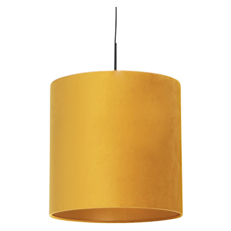 Závesná lampa s velúrovým odtieňom žltá so zlatom 40 cm - Combi QAZQA