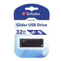 Verbatim USB flash disk, USB 2.0, 32GB, Slider, černý, 98697, USB A, s výsuvným konektorem