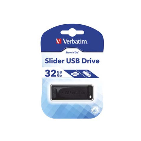 Verbatim USB flash disk, USB 2.0, 32GB, Slider, černý, 98697, USB A, s výsuvným konektorem