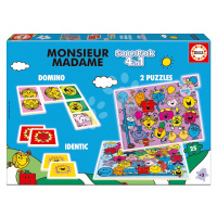 Superpack 4v1 Monsieur Madame Educa domino pexeso a 2 puzzle s 25 dielikmi