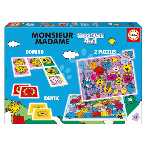 Superpack 4v1 Monsieur Madame Educa domino pexeso a 2 puzzle s 25 dielikmi