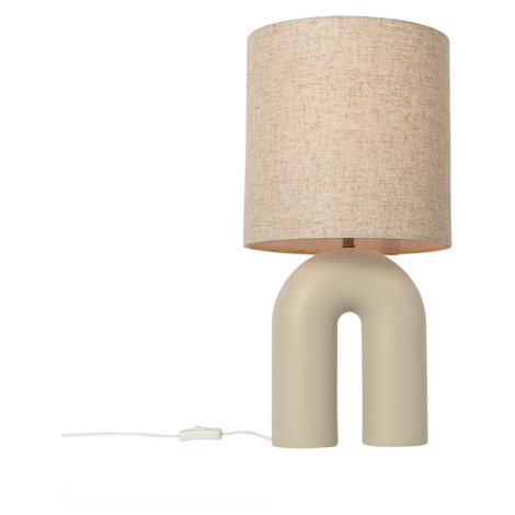 Dizajnová stolná lampa béžová s béžovým ľanovým tienidlom - Lotti QAZQA