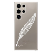 Odolné silikónové puzdro iSaprio - Writing By Feather - white - Samsung Galaxy S24 Ultra