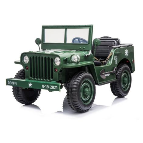 mamido  Detský elektrický vojenský Jeep Willys 4x4 trojmiestny zelený