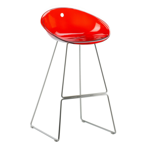 PEDRALI - Nízka barová stolička GLISS 902 DS s chrómovým podstavcom - transparentná červená