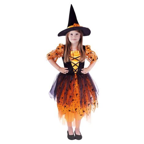 Rappa Detský kostým Oranžová čarodejnica s klobúkom 117 - 128 cm