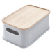 Sivý úložný box s vekom z dreva paulownia iDesign Eco Handled, 21,3 x 30,2 cm