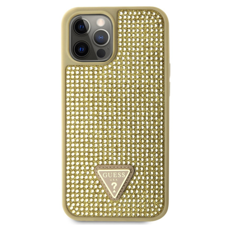 Guess Rhinestones Triangle Metal Logo Kryt pre iPhone 12 Pro Max, Zlatý