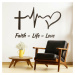 Drevená kresťanská nálepka - Faith, Life, Love