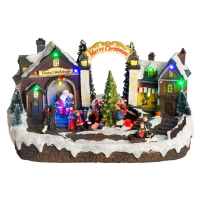 Dekorácia MagicHome Vianoce, Dedinka, 15 LED, farebná s melódiami, 3x AA, interiér, 33,50x18x20 