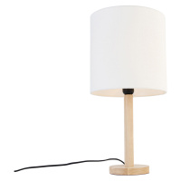Vidiecka stolová lampa drevená s bielym tienidlom - Mels