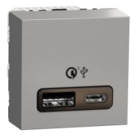 Unica - Dvojitý nabíjací USB konektor A+C 18W, 2.4A, 2M, Aluminium