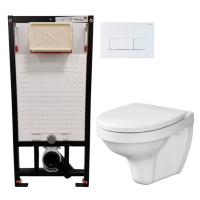 DEANTE Podstavný rám, pre závesné WC misy + SLIM tlačidlo bílé  + WC CERSANIT DELFI + SEDADLO CS