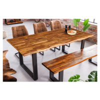 Estila Industriálny hnedý obdĺžnikový jedálenský stôl Marron Miel z masívneho dreva v prevedení 