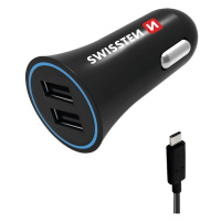 Nabíjačka USB 12/24V Swissten 2,4AMP 2xUSB + kábel USB-C