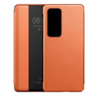 Huawei P40 Pro, bočné otváracie puzdro, kožený efekt, indikátor hovoru, View Window, oranžová
