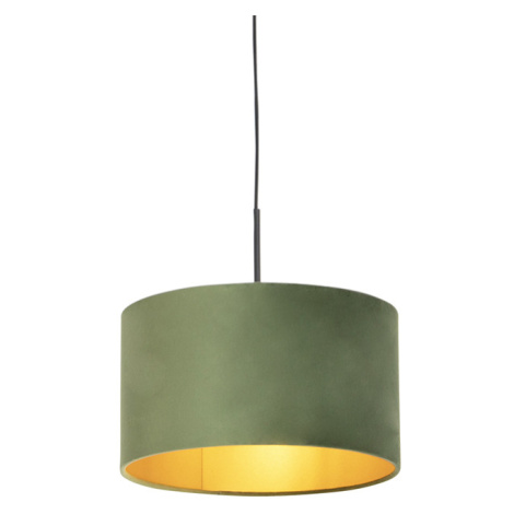 Závesné svietidlo s velúrovým odtieňom zelené so zlatým 35 cm - Combi QAZQA