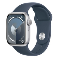 APPLE WATCH SERIES 9 GPS 41MM SILVER ALUMINIUM CASE WITH STORM BLUE SPORT BAND - S/M, MR903QC/A