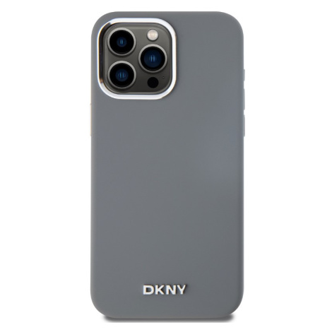 DKNY Liquid Silicone Silver Metal Logo MagSafe Apple iPhone 15 Pro Max DKHMP15XSMCHLG Grey