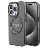 Guess Flowers Glossy Kryt s MagSafe pre iPhone 15 Pro Max, Čierny