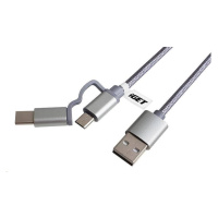 iGET G2V1 USB kábel 2v1, 1 m, strieborný, microUSB a USB-C, predĺžené konce