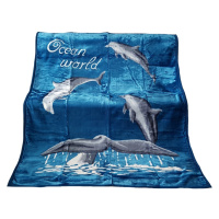 domtextilu.sk Teplá deka modrej farby s motívom delfínov