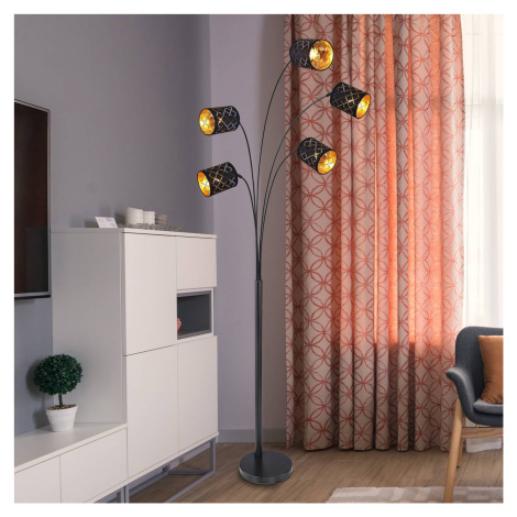 Stojaca lampa Clarke, čierna/zlatá, 5-plameňová