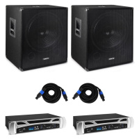 Vonyx Bass Storm DJ PA sada, 2 x PA zosilňovač 500 W, 2 x PA subwoofer 600 W