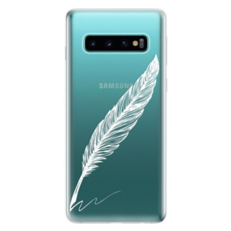 Odolné silikónové puzdro iSaprio - Writing By Feather - white - Samsung Galaxy S10