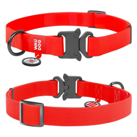 Obojok WAU DOG vodeodolný - červený 24-40 cm / 20 mm