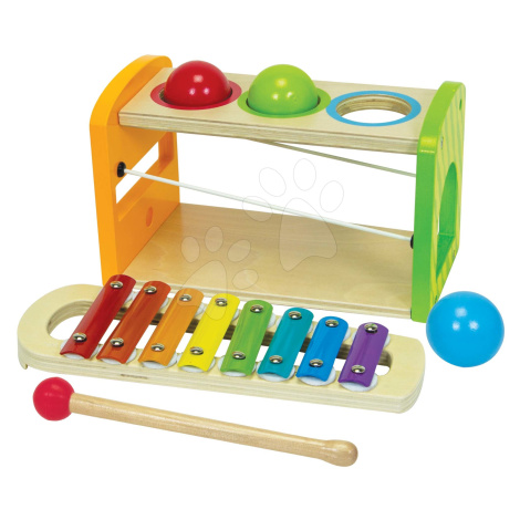 Drevený Xylofón Color Xylophone Hammering Bench Eichhorn s 3 loptičkami a kladivkom od 24 mes