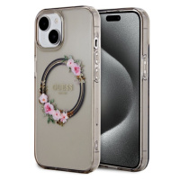 Guess PC/TPU Flowers Ring Glossy Logo MagSafe Zadný Kryt pre iPhone 15 Black