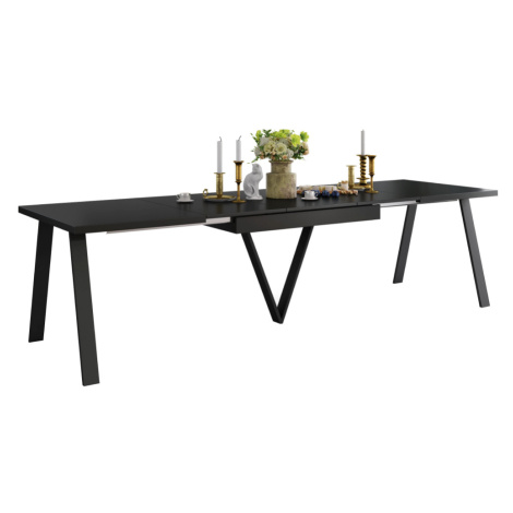 Jedálenský rozkladací stôl, 140-290x90 cm, matná čierna/čierna, AVENY Tempo Kondela