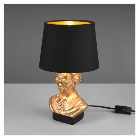 Stolová lampa Albert v tvare busty, čierna/zlatá