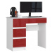 Písací stôl A-7 90 cm biely/červený ľavý