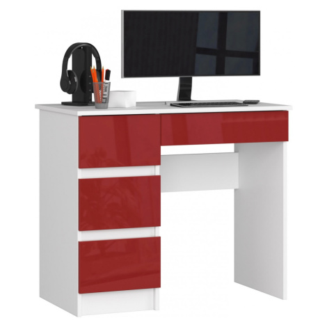 Písací stôl A-7 90 cm biely/červený ľavý