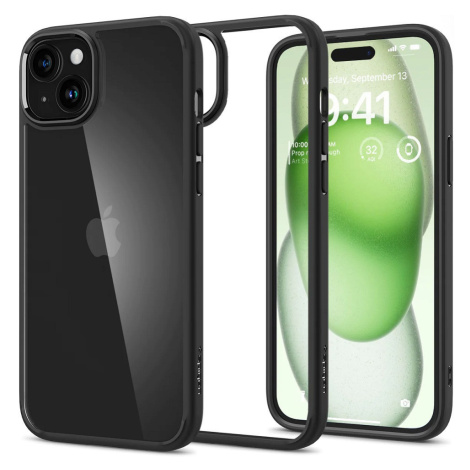 Apple iPhone 15 Plus, Plastový zadný kryt + silikónový rám, Spigen Ultra Hybrid, priehľadný/čier